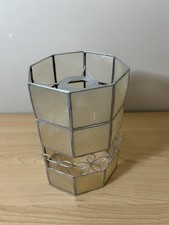 vintage Capiz shell lampshade, translucent shell panels decorative wire details