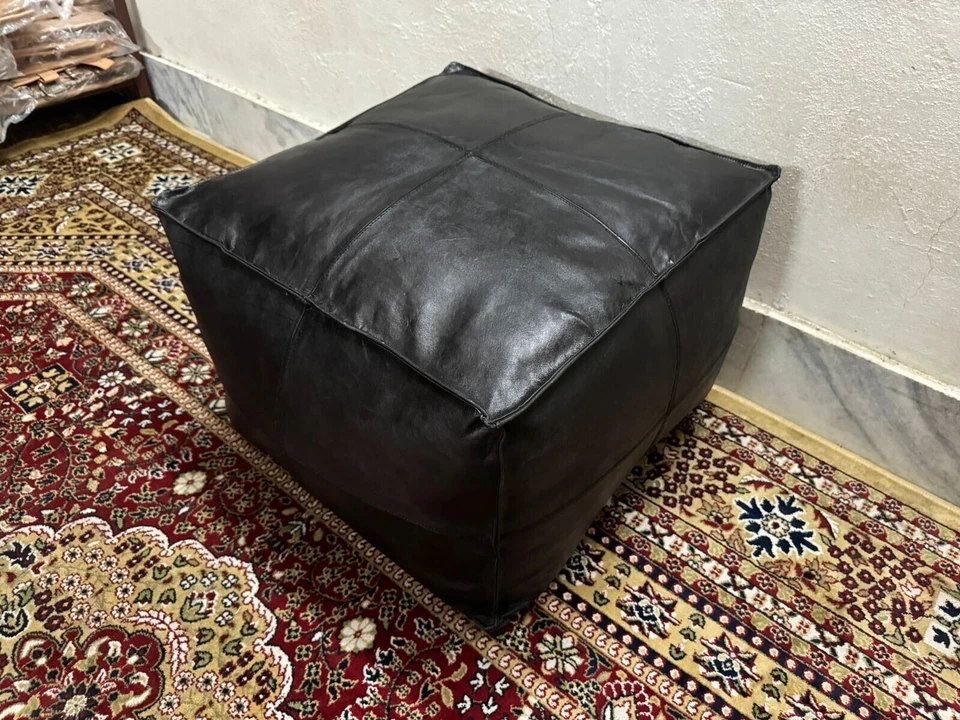 Unstuffed Leather MoroccanOttoman New 20''Handmade Genuine Pouffe Boho Footstool - Image 2 of 4