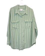 Ava & Viv Womens 2X Green White Stripe Button...