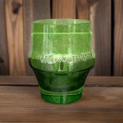Vintage Amaro Montenegro Mini Green Glass Bottle Emb. 1885 Laurel Wreath Italy