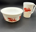 Vintage Hazel Atlas Red Scottie Dog Milk Glass Mug 1950s Kids and Bowl Set