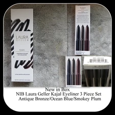 NIB Laura Geller Kajal 3 Pc Eyeliner Set- Antique Bronze/Ocean Blue/Smokey Plum