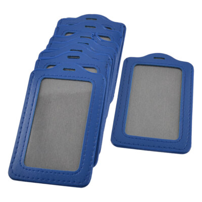 Factory Faux Leather Vertical Name Tag ID Badge Card Holders Blue