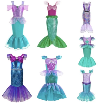 Kinder Mädchen Meerjungfrau Kostüm Cosply Prinzessin Geburtstag Party Kleid. - Bild 1 von 4
