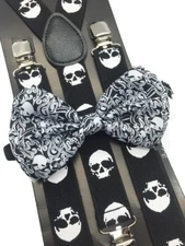 Halloween Big Skulls Bow Tie & Suspenders Set Suspender Adult Teens