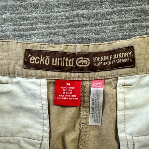 Ecko Unltd Cargo Shorts Mens 34 Beige Tan Khaki Wide Leg Y2K Skater Grunge - Picture 7 of 11