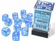 Chessex Borealis Sky Blue with White 12 Dice Set - 6 Sided 16mm d6 Luminary Glow