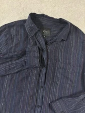 Rails Womens Xs Linen Blend Charli Tropez Stripe Shirt Long Sleeve Top Blouse