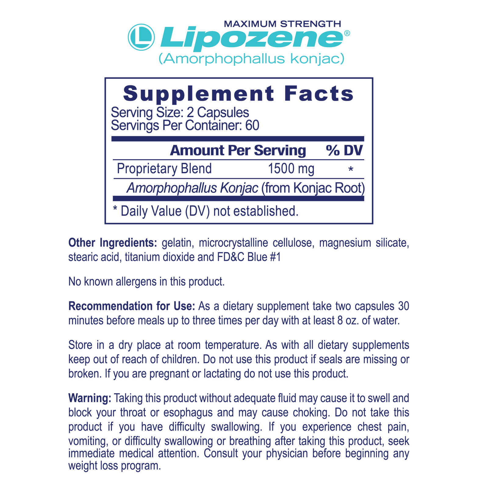 Lipozene Mega Bottle Maximum Strength Weight Loss Supplement, 120