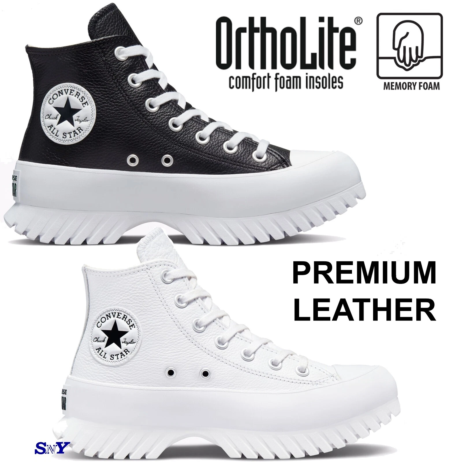 CONVERSE Men's Chuck Taylor All Star Lugged 2.0 Leather High Top Black White NEW