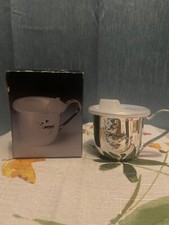 SILVER PLATED CHILDREN'S "SIPPY" CUP WITH DUCK ON SIDE, REMOVABLE PLASTIC LID