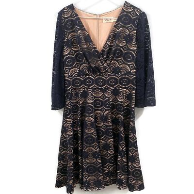 Eliza J Lace 3/4 Sleeve Fit Flare Dress Navy/Black