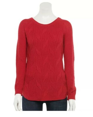 Sonoma Trellis Raglan Sleeve Red Sweater Sz M 