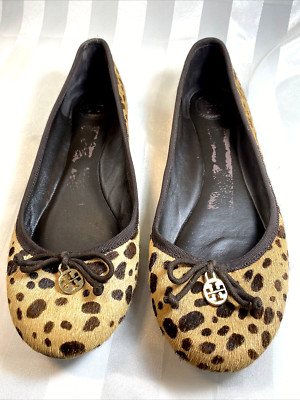 Tory Burch Leopard Animal Print Pony Hair Heeled Ballet Flats Size 8.5 Women