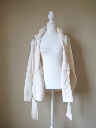 Calia Belted Scuba Women Jacket Coat Cream White Belt High Neck Pockets Sz S /M - Picture 12 of 18