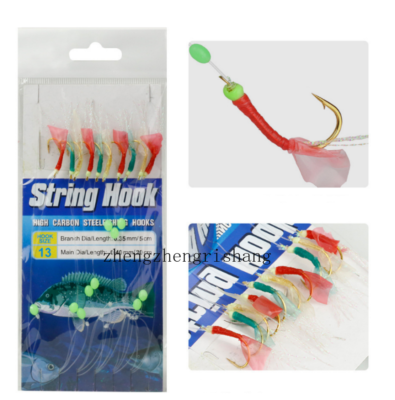 10/20/50/100 Packs Rainbow Fish Skin Saltwater Fishing Rigs - 6 Hooks With Glow Beads, Multiple Sizes - View #6