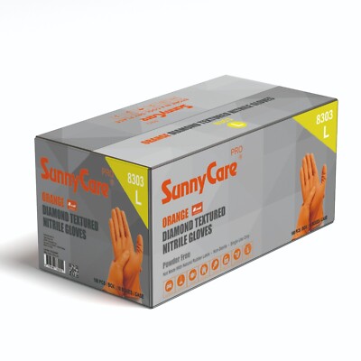 1000 SunnyCare  8Mil Orange Diamond Textured Nitrile Gloves Powder Free  Large