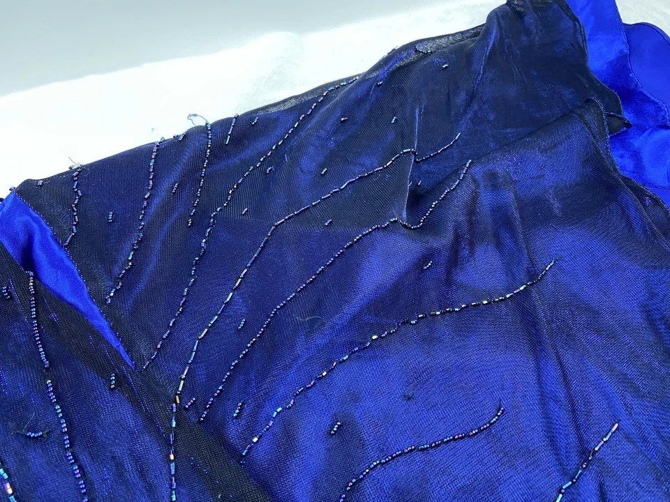 Vestido de noche para mujer La Femme azul marino Tool talla US 16 cuentas Trail Foto 3 de 4