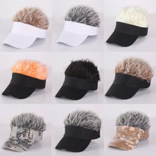 Men's Flair Hair Sun Visor Cap With Fake Hair Wig Baseball Peaked Hat Cap