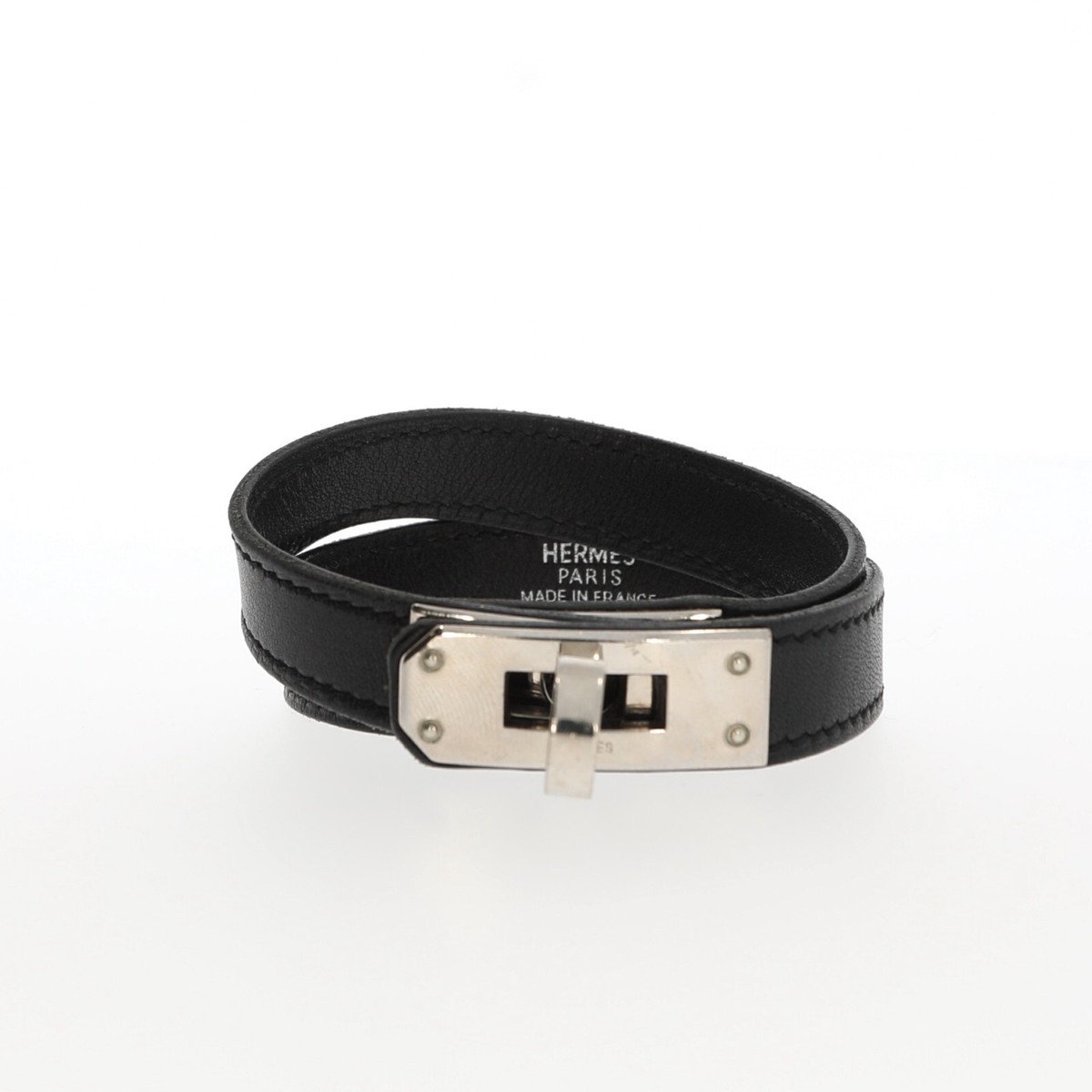 Hermès Kelly Double Tour Bracelet in black Swift leather, silver 