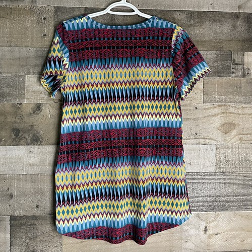 LuLaRoe Womens S Teal Short Sleeve Top High Low Striped Aztec Tribal Print - Picture 5 of 5