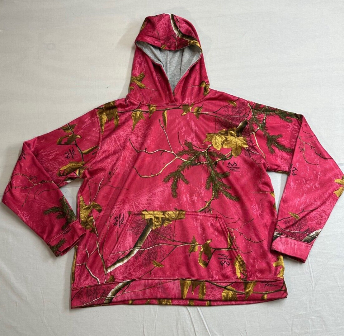 Realtree Women's Pullover Hoodie Pink Camo Pocket 100% Polyester Size Large