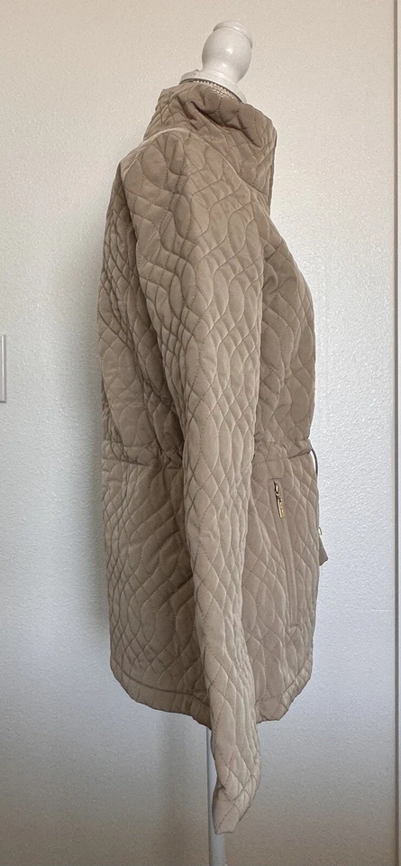Ellen Tracy Stone Womens Quilted Jacket Cinched Drawstring Waist Lined Parka Sml - Image 3 of 4