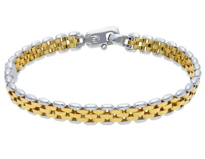 18K YELLOW WHITE GOLD MAN BRACELET FIVE ROWS ROUNDED ALTERNATE OVALS 8mm 8.3''
