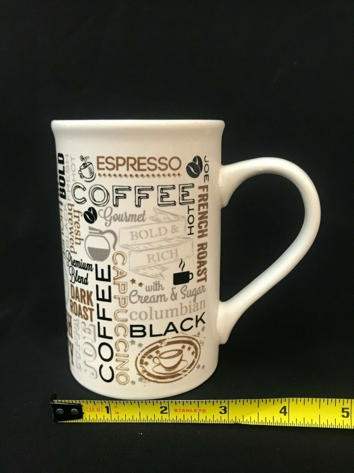 Mug Tall Coffee Theme Words Porcelain Espresso Dark Roast Java