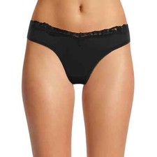 No Boundaries Women's Lace Trim Thong Panties Size 3XL Solid Black