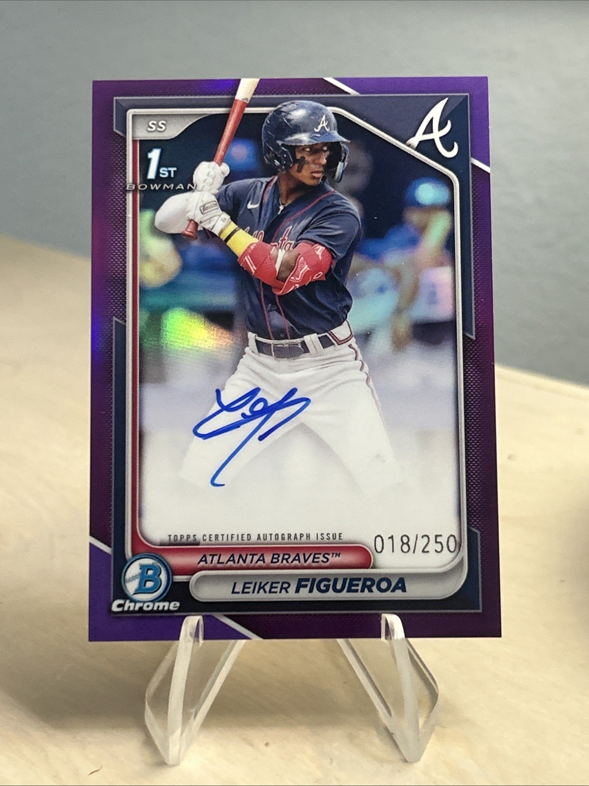 Leiker Figueroa 2024 1st Bowman Chrome Auto #CPA-LF Purple /250 Atlanta Braves