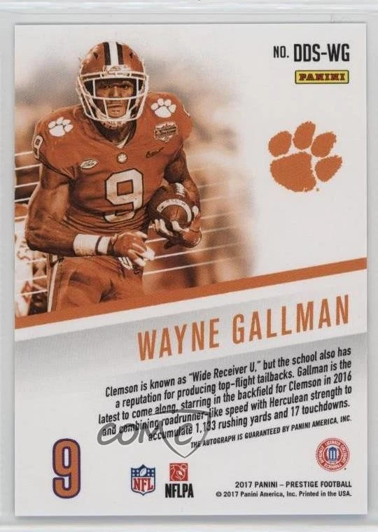 2017 Panini Prestige Draft Day Signatures Red Wayne Gallman Rookie Auto RC - Image 2 of 2