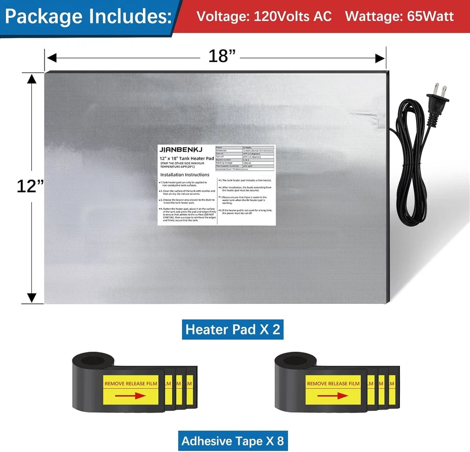 房车储罐加热器垫 120V,12"X18" 2 件房车保持罐加热器垫带自动 T — 第 3/4 张图片