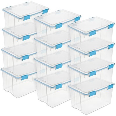 Sterilite 54-Qt Clear Plastic Stackable Storage Bin w/ Gasket Latch Lid, 12 Pack