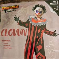 Spooktacular Creations Child Clown Costume L 10-12 Collar Jumpsuit Head Mask