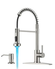 LED Kitchen Faucet with Soap Dispenser, Brushed Nickel Stainless Steel Tradit...