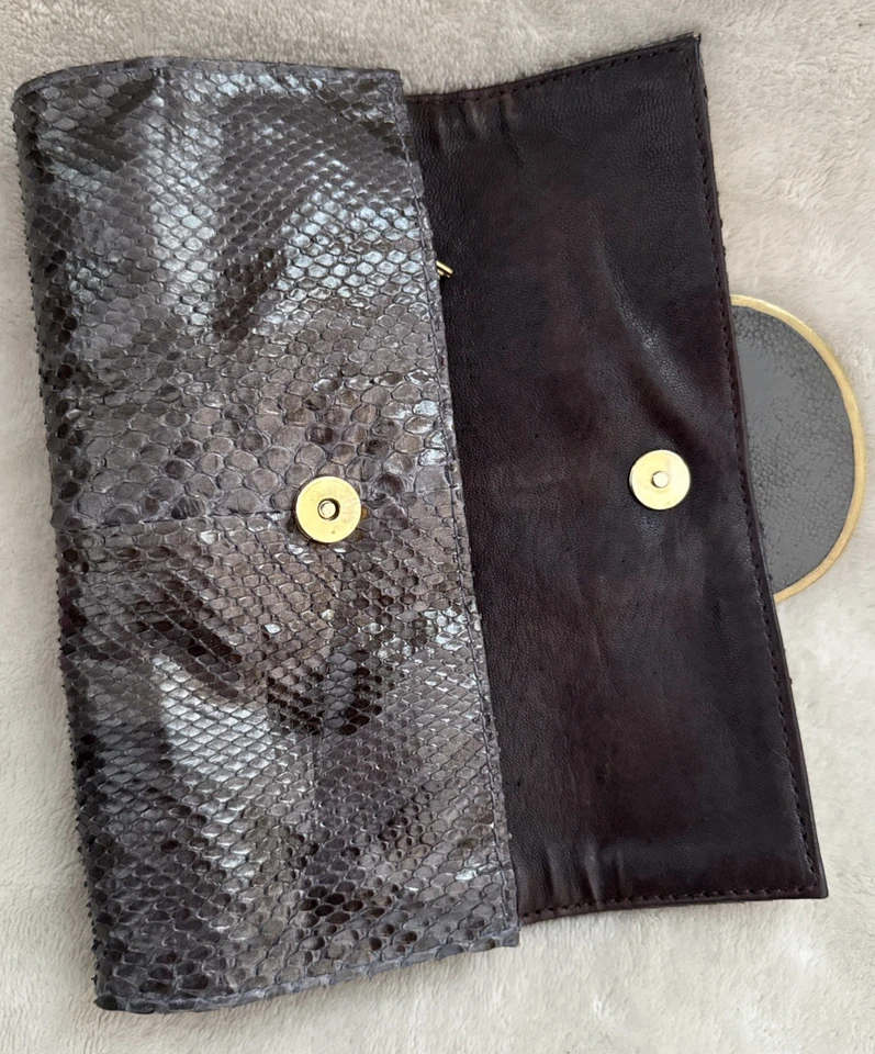 R&Y Augousti Python Snake Skin Leather Snap Wallet Clutch Gray Vintage - Image 4 of 4