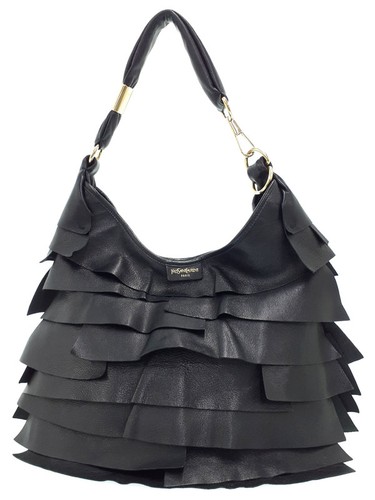 Yves Saint Laurent Santorop Shoulder Bag Black Leather 121634 Women Purse #T647