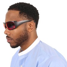 Prada Linea Rossa Dark Grey Mirror Blue/Red Wrap Men's Sunglasses PS04VS 1BO9Q1