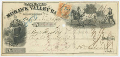R15c National Mohwak Valley Bank Check/Draft, Red Jacket Vignette, Mohawk NY