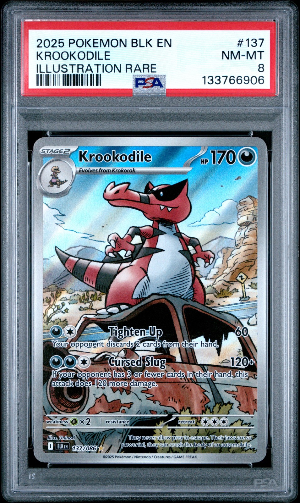 2025 POKEMON BLK EN-BLACK BOLT ILLUSTRATION RARE #137 KROOKODILE PSA 8
