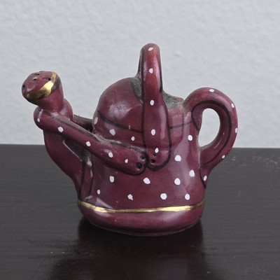 Blue Sky Clayworks Heather Goldminc Burgundy Polka Dot Watering Can Candle 2''
