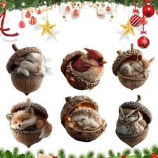 6Pcs Forest Animal Acorn Ornaments, Cozy Forest Christmas Ornaments, Pine Cone