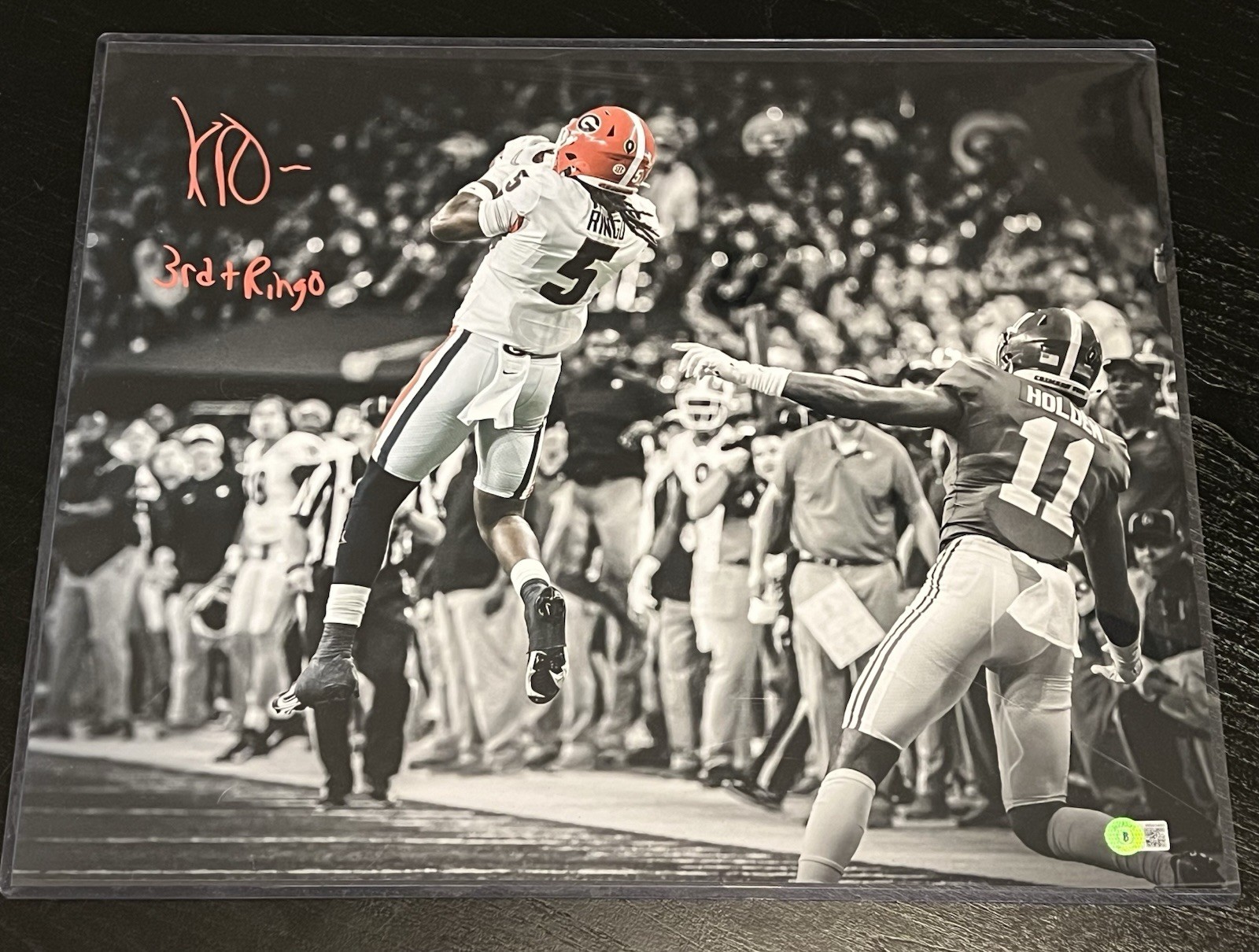 Kelee Ringo Autographed Signed Georgia Bulldogs 16x20 3rd & Ringo Insc. Beckett Witness 