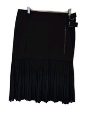 DKNY  Black Side Zipper Chiffon Pleat Buckle Skirt EUC size 14