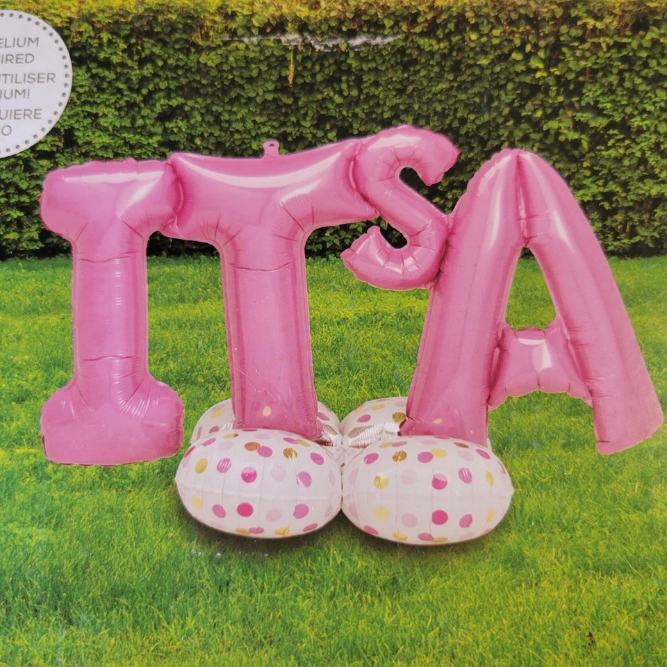 It’s A Girl Globos 106"x 34" Sin Helio Baby Shower Decoración Anagrama AirLoonz Rosa Foto 4 de 4