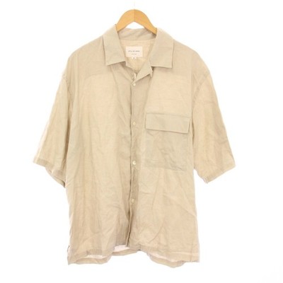 STILL BY HAND Leinenhemd Kurzarm offener Kragen 48 Beige SHO5222/KH Herren