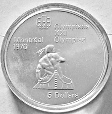 1974 Canadian Montreal Olympics 5 Dollar Silver COMMERATIVE Coin - Canoeing