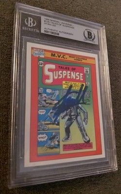 1990 MARVEL UNIVERSE STAN LEE ON CARD AUTO TOS #135 IRON MAN BGS ZERO PSA GRADED