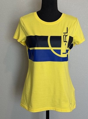 Lauren Ralph Lauren Women's Medium Neon Yellow Oversized Logo Cotton Stretch